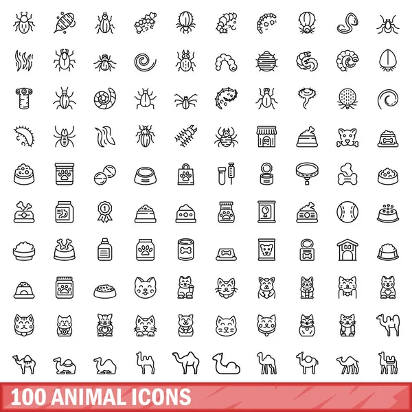 100 Ícones Animais Desenho Ilustração 100 Ícones Animais Conjunto Vetorial —  Vetores de Stock