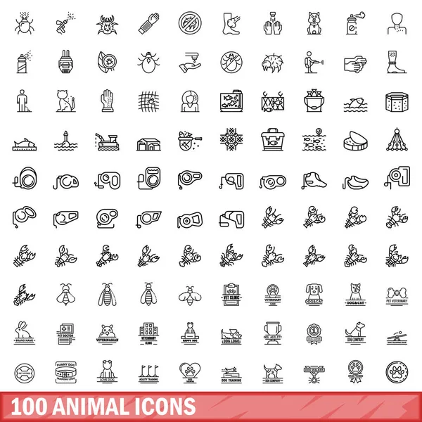 100 Ícones Animais Desenho Ilustração 100 Ícones Animais Conjunto Vetorial —  Vetores de Stock