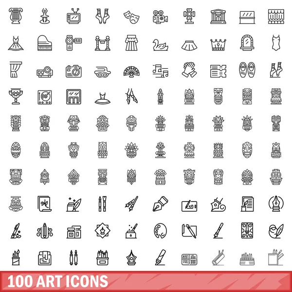 100 Art Icons Set Outline Illustration 100 Art Icons Vector — Stock Vector