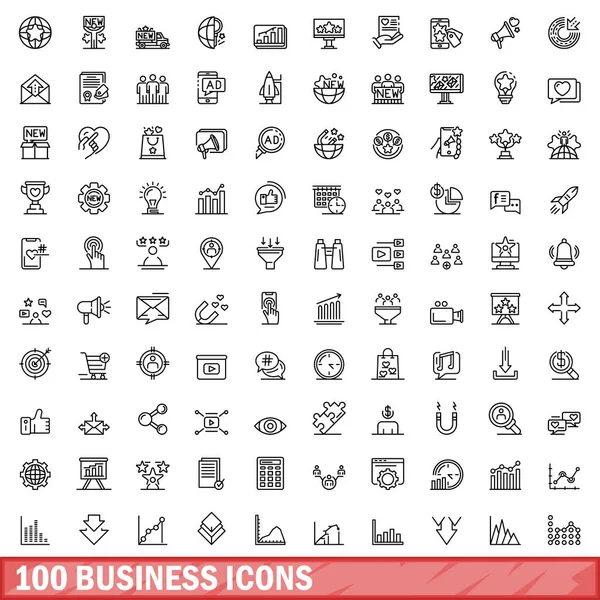 100 Icone Aziendali Impostate Illustrazione Schematica 100 Icone Aziendali Insieme — Vettoriale Stock