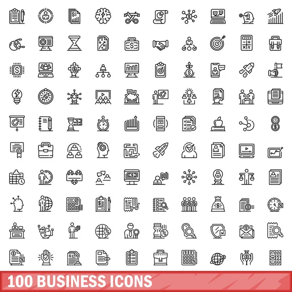 100のビジネスアイコンが設定されます 白地に孤立した100個のアイコンベクトルの概要 — ストックベクタ