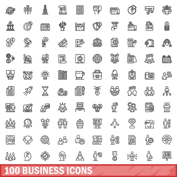 100のビジネスアイコンが設定されます 白地に孤立した100個のアイコンベクトルの概要 — ストックベクタ