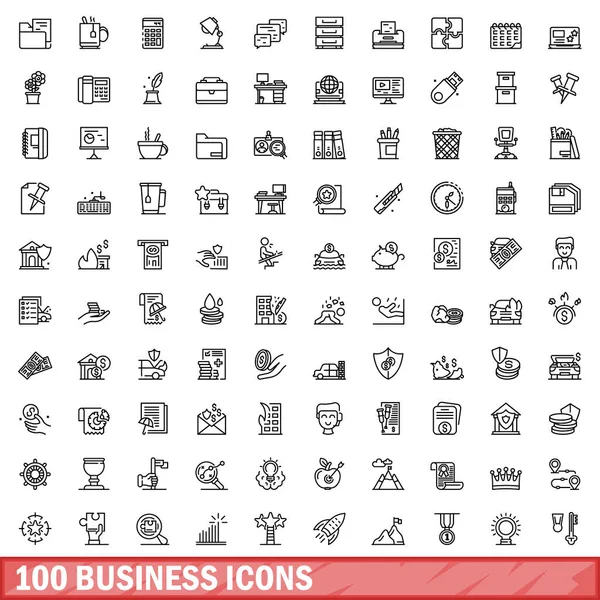 100 iş simgesi hazır. Beyaz arkaplanda izole edilmiş 100 iş simgesi vektörünün taslağı