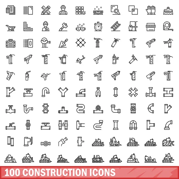 stock vector 100 construction icons set. Outline illustration of 100 construction icons vector set isolated on white background