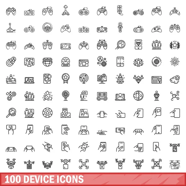 Conjunto 100 Ícones Dispositivo Desenho Ilustração 100 Ícones Dispositivo Conjunto — Vetor de Stock