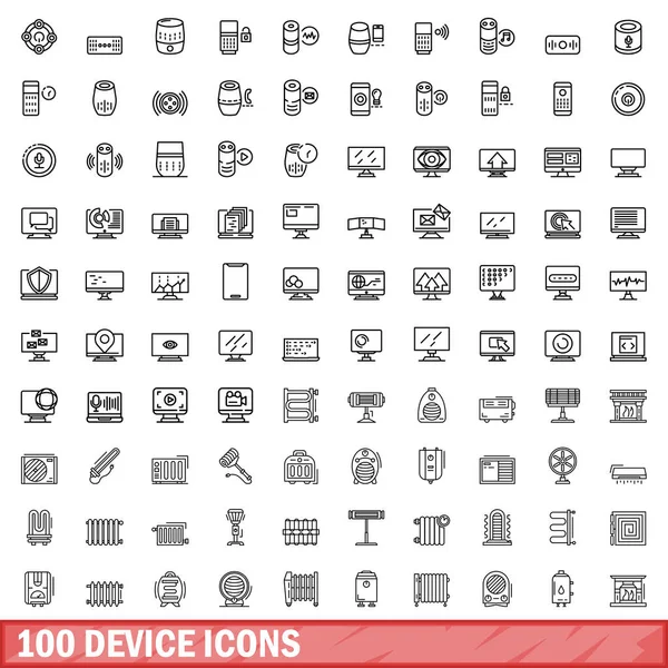 stock vector 100 device icons set. Outline illustration of 100 device icons vector set isolated on white background