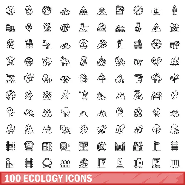 100 Ecology Icons Set Outline Illustration 100 Ecology Icons Vector — Stock Vector