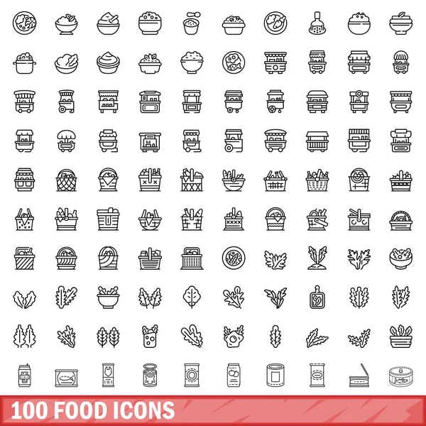 Ensemble 100 Icônes Alimentaires Illustration Schématique 100 Vecteurs Icônes Alimentaires — Image vectorielle
