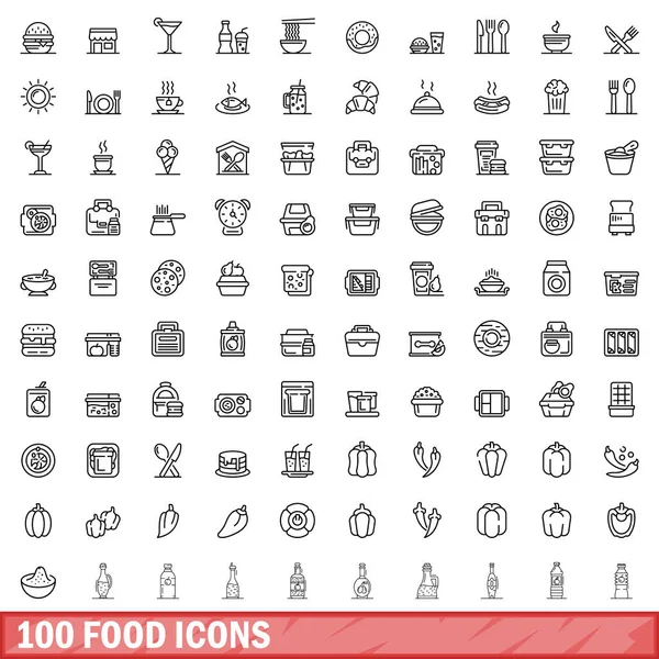 100 Εικόνες Φαγητού Έτοιμες Συνοπτική Απεικόνιση 100 Διανυσμάτων Εικονιδίων Τροφίμων — Διανυσματικό Αρχείο