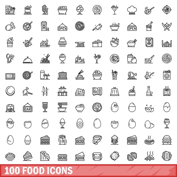 100 Ikon Makanan Siap Gambar Garis Luar Dari 100 Vektor - Stok Vektor