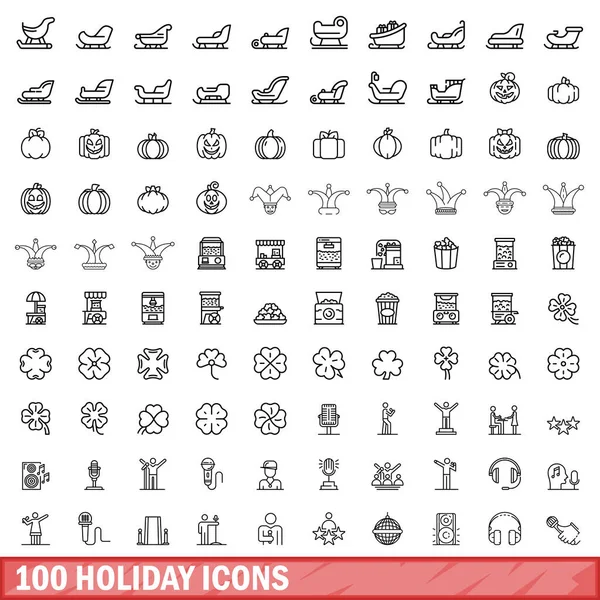 stock vector 100 holiday icons set. Outline illustration of 100 holiday icons vector set isolated on white background