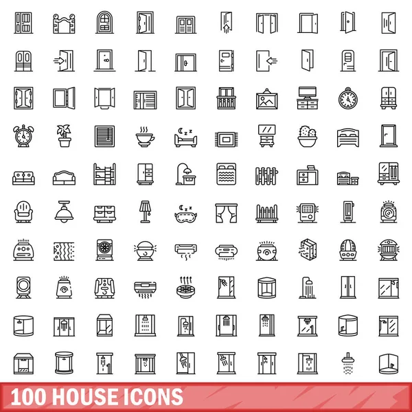 Conjunto 100 Iconos Casa Esquema Ilustración 100 Iconos Casa Conjunto — Vector de stock