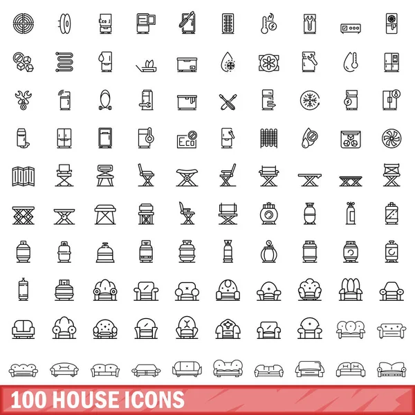 100 Іконок Будинку Встановлено Начерки Ілюстрації 100 Іконок Будинку Векторний — стоковий вектор