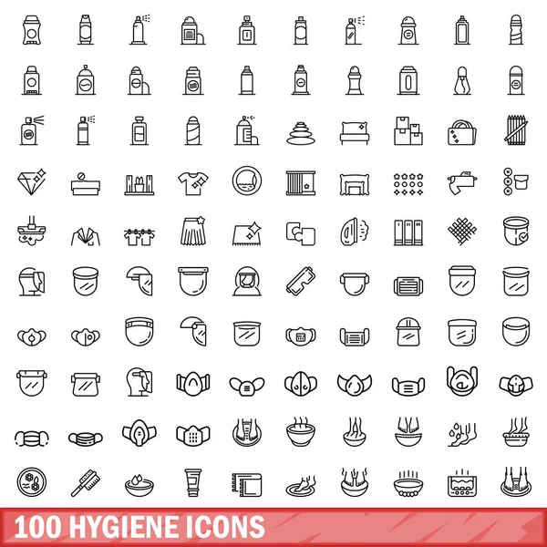 stock vector 100 hygiene icons set. Outline illustration of 100 hygiene icons vector set isolated on white background