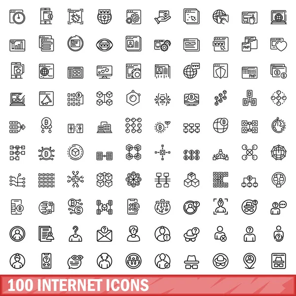 stock vector 100 internet icons set. Outline illustration of 100 internet icons vector set isolated on white background