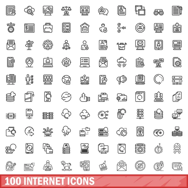 100 Internet Icons Set Outline Illustration 100 Internet Icons Vector — Stock Vector