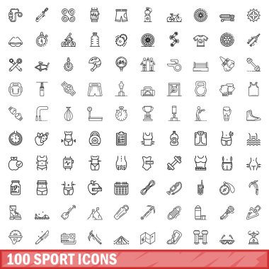 100 spor ikonu hazır. Beyaz arkaplanda izole edilmiş 100 spor simgesi vektörünün ana hatları