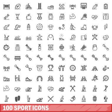 100 spor ikonu hazır. Beyaz arkaplanda izole edilmiş 100 spor simgesi vektörünün ana hatları