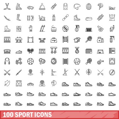 100 spor ikonu hazır. Beyaz arkaplanda izole edilmiş 100 spor simgesi vektörünün ana hatları