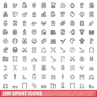 100 spor ikonu hazır. Beyaz arkaplanda izole edilmiş 100 spor simgesi vektörünün ana hatları