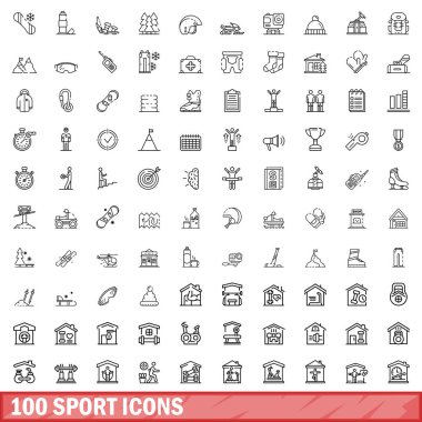 100 spor ikonu hazır. Beyaz arkaplanda izole edilmiş 100 spor simgesi vektörünün ana hatları