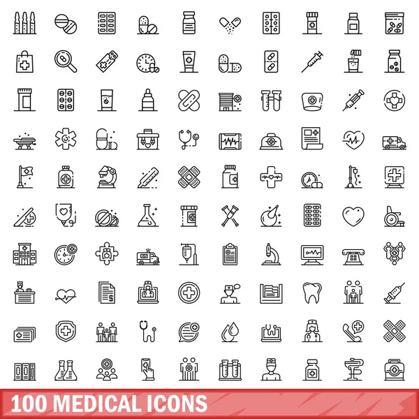 100 Medical Icons Set Outline Illustration 100 Medical Icons Vector — Stock Vector