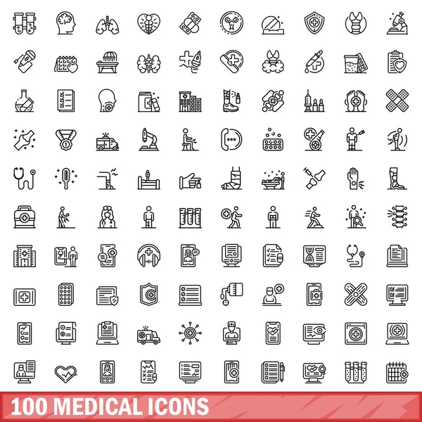 Zestaw 100 Ikon Medycznych Zarys Ilustracji 100 Ikon Medycznych Wektor — Wektor stockowy
