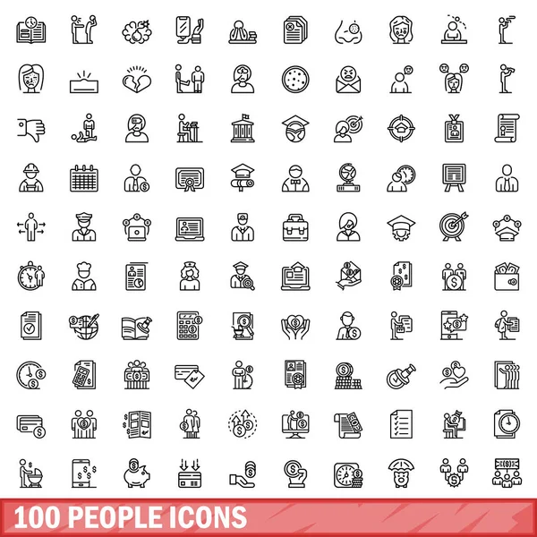 100 kişi simgesi oluşturuldu. Beyaz arkaplanda izole edilmiş 100 kişinin taslak çizimi