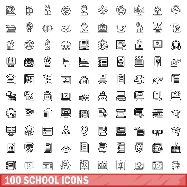 stock vector 100 school icons set. Outline illustration of 100 school icons vector set isolated on white background