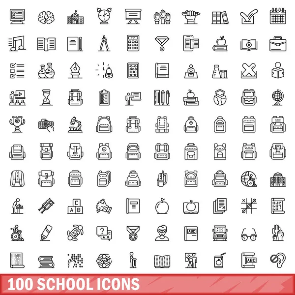 stock vector 100 school icons set. Outline illustration of 100 school icons vector set isolated on white background