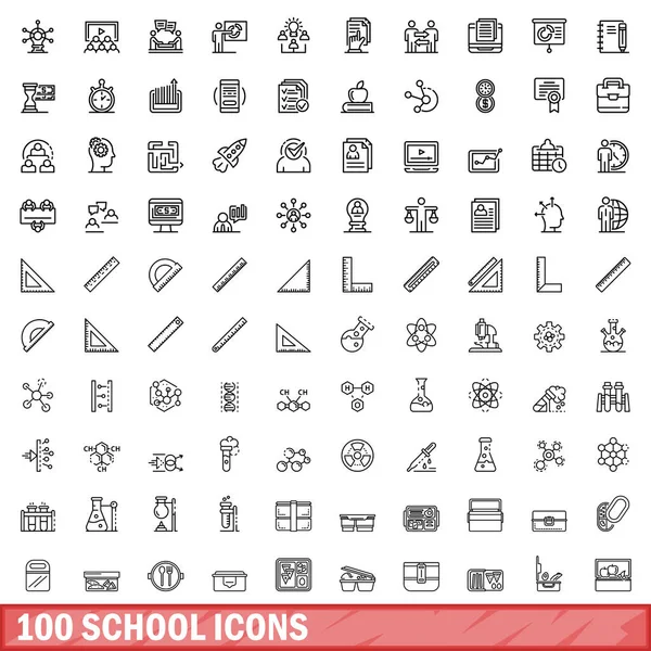 100 Шкільних Іконок Начерки Ілюстрації 100 Шкільних Іконок Векторний Набір — стоковий вектор
