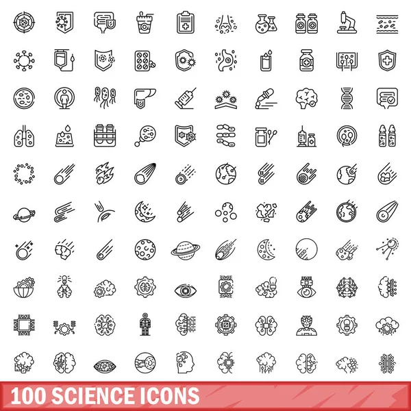 100 Science Icons Set Outline Illustration 100 Science Icons Vector — Stock Vector