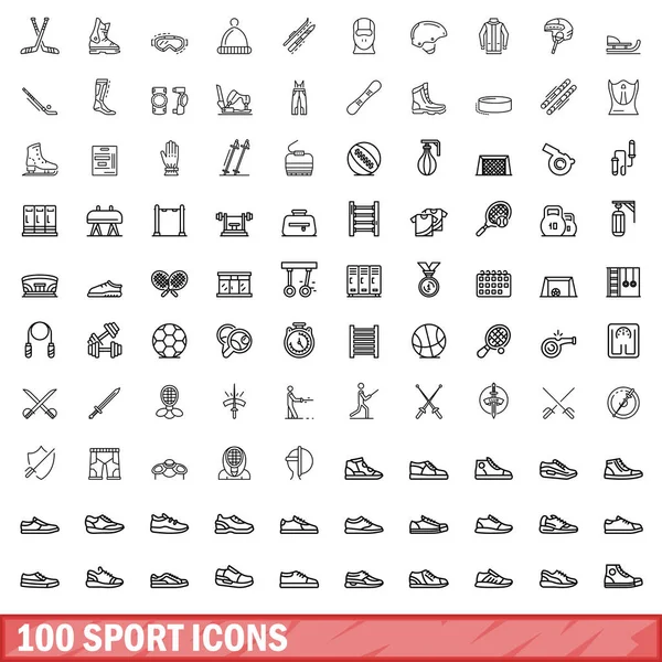 100 Ícones Desportivos Desenho Ilustração 100 Ícones Desportivos Conjunto Vetorial — Vetor de Stock