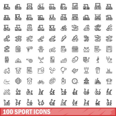 100 spor ikonu hazır. Beyaz arkaplanda izole edilmiş 100 spor simgesi vektörünün ana hatları