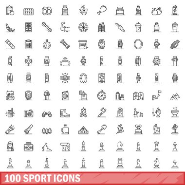 100 spor ikonu hazır. Beyaz arkaplanda izole edilmiş 100 spor simgesi vektörünün ana hatları