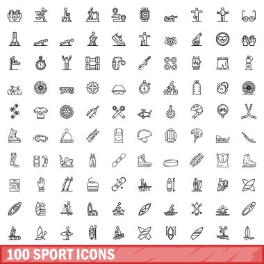 100 spor ikonu hazır. Beyaz arkaplanda izole edilmiş 100 spor simgesi vektörünün ana hatları