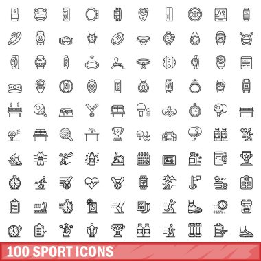 100 spor ikonu hazır. Beyaz arkaplanda izole edilmiş 100 spor simgesi vektörünün ana hatları