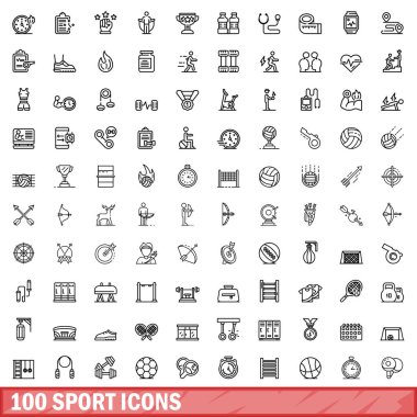 100 spor ikonu hazır. Beyaz arkaplanda izole edilmiş 100 spor simgesi vektörünün ana hatları