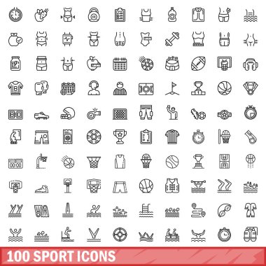 100 sport icons set. Outline illustration of 100 sport icons vector set isolated on white background clipart