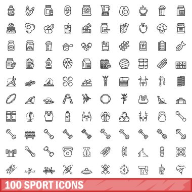 100 spor ikonu hazır. Beyaz arkaplanda izole edilmiş 100 spor simgesi vektörünün ana hatları