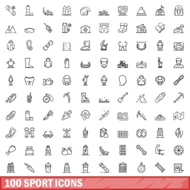 100 spor ikonu hazır. Beyaz arkaplanda izole edilmiş 100 spor simgesi vektörünün ana hatları