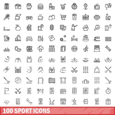 100 spor ikonu hazır. Beyaz arkaplanda izole edilmiş 100 spor simgesi vektörünün ana hatları