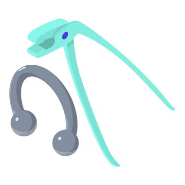 Kesici alet ikon izometrik vektörü. Dairesel halter, tıbbi alet. Ameliyat, vücut modifikasyonu, gençlik kültürü