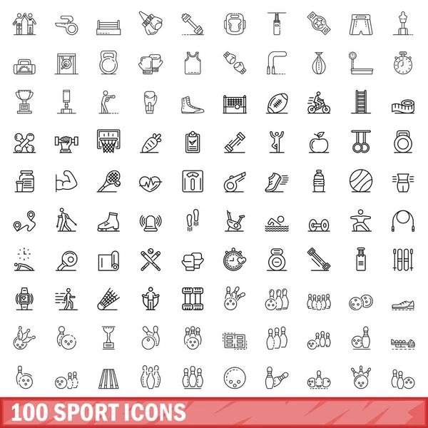 100 Ícones Desportivos Desenho Ilustração 100 Ícones Desportivos Conjunto Vetorial — Vetor de Stock