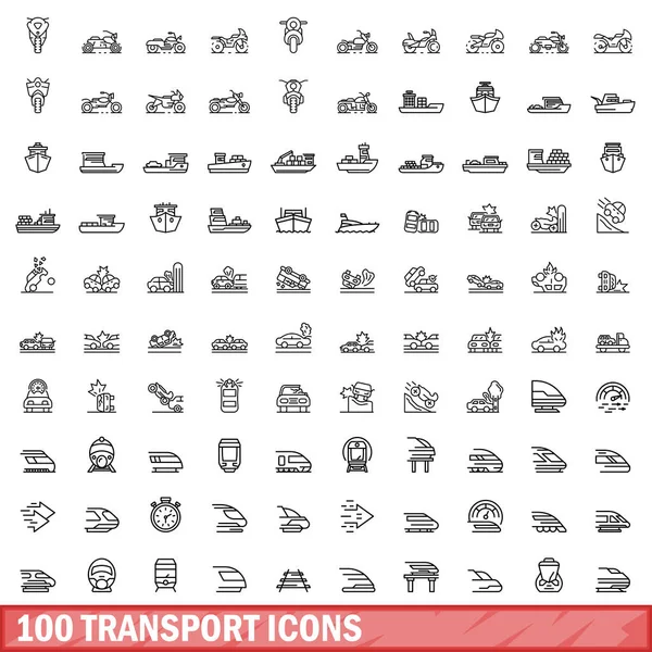 100个交通图标设置 在白背景上孤立的100个传输图标向量集的概要说明 — 图库矢量图片