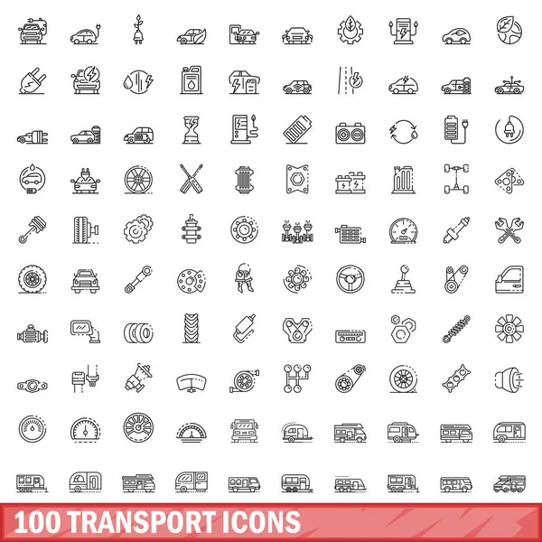 100个交通图标设置 在白背景上孤立的100个传输图标向量集的概要说明 — 图库矢量图片