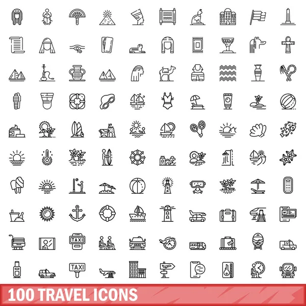100 Дорожных Значков Контурная Иллюстрация 100 Векторных Иконок Выделенных Белом — стоковый вектор