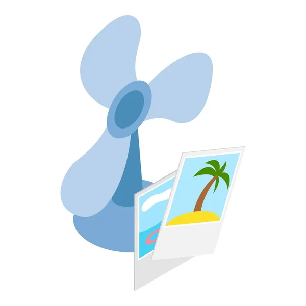 Marine Urlaub Symbol Isometrischen Vektor Blauer Tischfächer Und Buntes Sommerfoto — Stockvektor