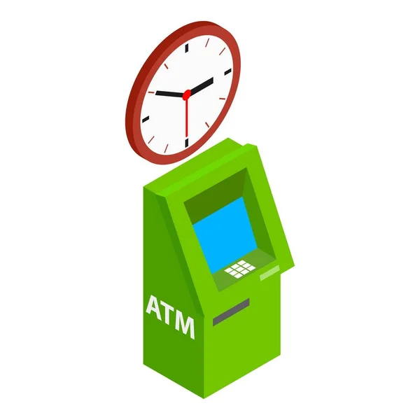 Banco Icono Atm Vector Isométrico Reloj Pared Rojo Moderno Icono — Vector de stock