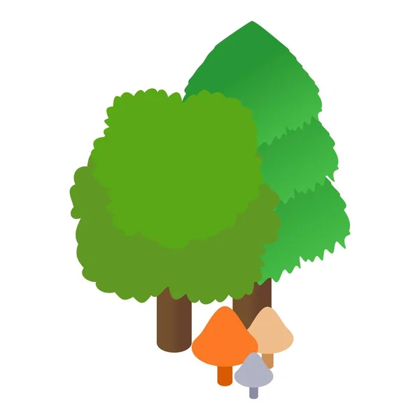 蘑菇森林图标等距矢量 叶树和针叶树下的蘑菇 — 图库矢量图片